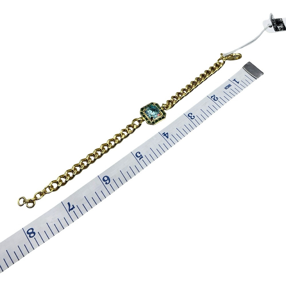 Sorrelli Gold Tone Blue Green Crystal Curb Chain Bracelet BFS88GDC - Picture 6 of 7